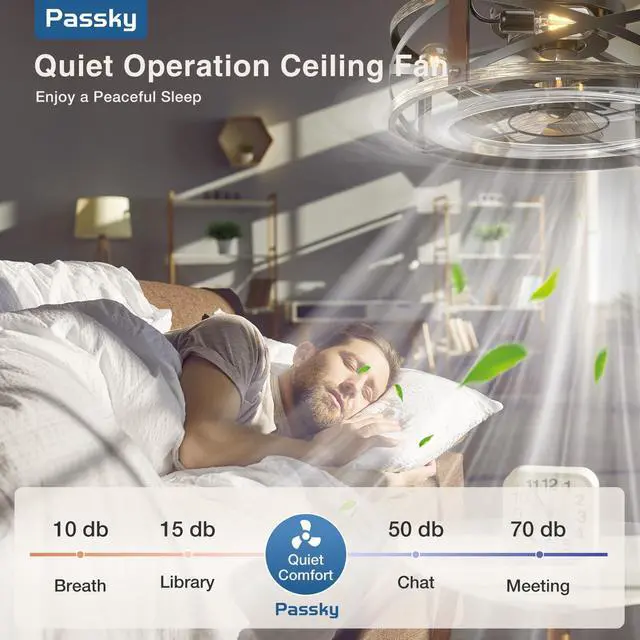 Alt view image 6 of 7 - 20" Caged Ceiling Fans with Lights and Remote, Low Profile Fandelier Reversible DC Motor, 1/2/4H Timer, 6 Speeds, Farmhouse Style, Quiet Operation, for Bedroom, Kitchen, Dining Room, Living Room