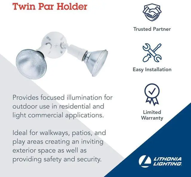 Alt view image 2 of 7 - Outdoor Flood Light Fixture, Adjustable Twin Par Flood Light Holder, Safety and Security, 120 Volts, Uses 2 Lamps Up to 150W (Not Included), White, 6-Pack (OFTH 300PR 120 WH CP6 M4)