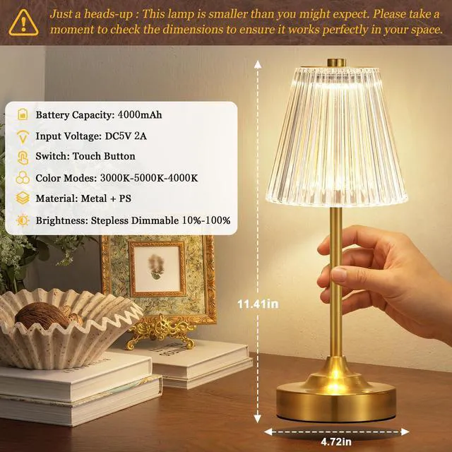 Alt view image 3 of 7 - Gold Cordless Rechargeable Table Lamp, Touch Battery Powered Lamp, 3 Color Modes, Crystal Acrylic Lampshade, Portable Ambient Night Light for Desk, Bedroom, Dining Room, Kitchen, Bar (2 Pack)