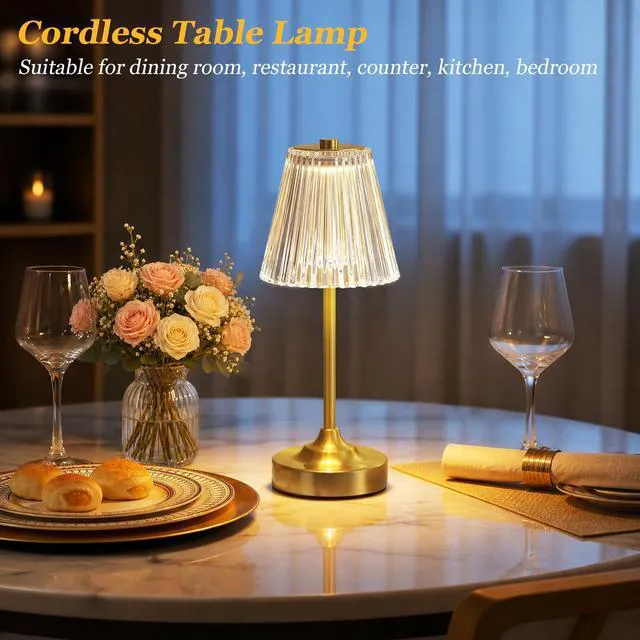 Alt view image 5 of 7 - Gold Cordless Rechargeable Table Lamp, Touch Battery Powered Lamp, 3 Color Modes, Crystal Acrylic Lampshade, Portable Ambient Night Light for Desk, Bedroom, Dining Room, Kitchen, Bar (2 Pack)
