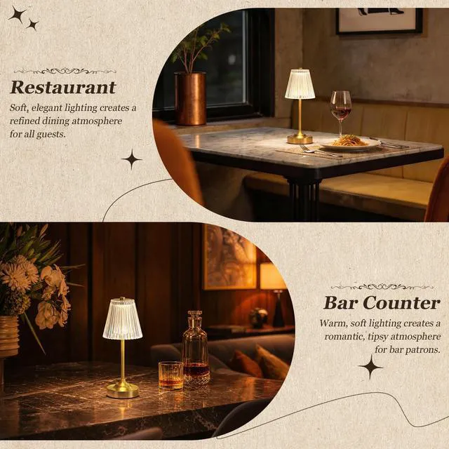 Alt view image 6 of 7 - Gold Cordless Rechargeable Table Lamp, Touch Battery Powered Lamp, 3 Color Modes, Crystal Acrylic Lampshade, Portable Ambient Night Light for Desk, Bedroom, Dining Room, Kitchen, Bar (2 Pack)
