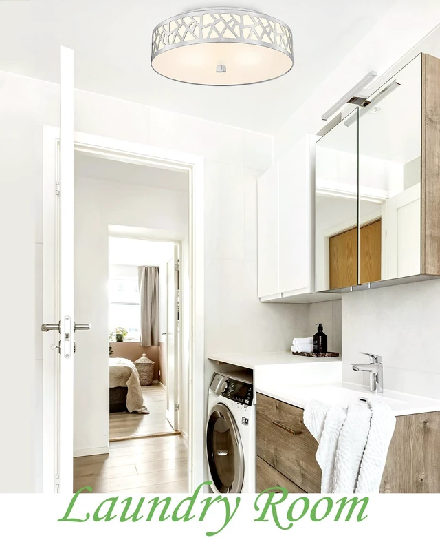 Alt view image 4 of 7 - 2-Light Flush Mount Ceiling Light,12 inch Modern Close to Ceiling Light Fixture with Brushed Nickel Metal and Frosted Glass Shade for Hallway, Kitchen, Bedroom(2 PK)