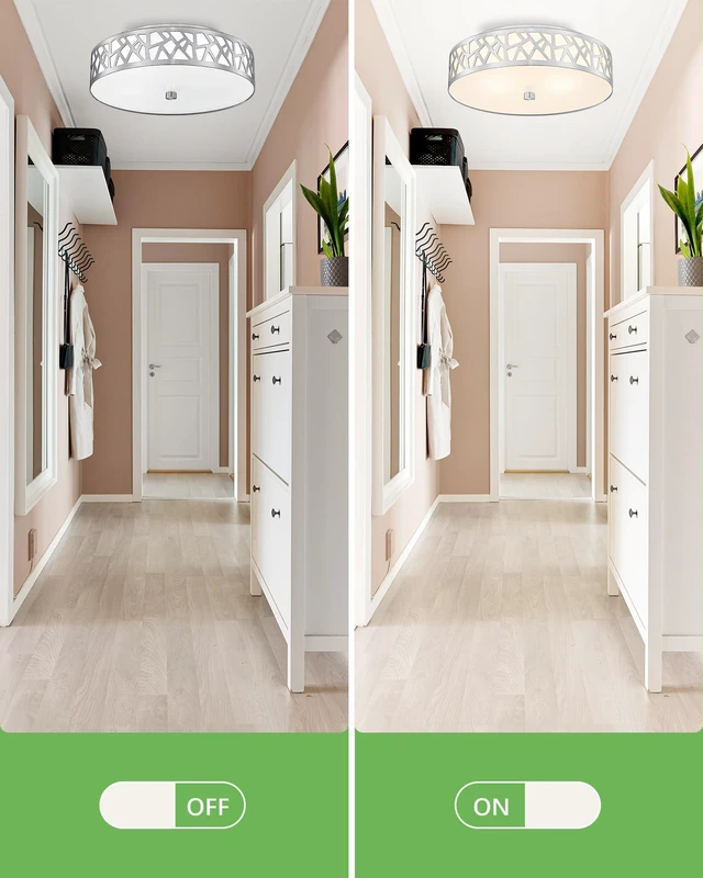Alt view image 6 of 7 - 2-Light Flush Mount Ceiling Light,12 inch Modern Close to Ceiling Light Fixture with Brushed Nickel Metal and Frosted Glass Shade for Hallway, Kitchen, Bedroom(2 PK)