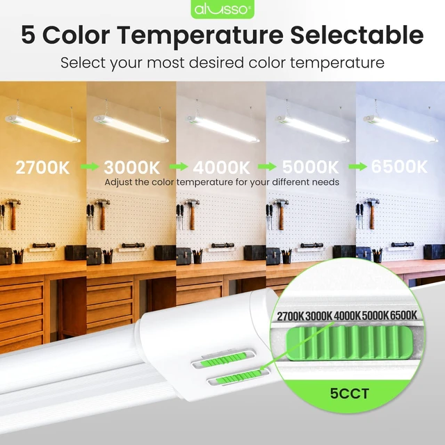 Alt view image 2 of 7 - ® 4FT Linkable LED Shop Lights, 6000LM 30W/45W/60W, 5CCT 2700K/3000K/4000K/5000K/6500K, 120V Integrated Fixture for Garage, Hanging or Surface Mount, 2 Pack