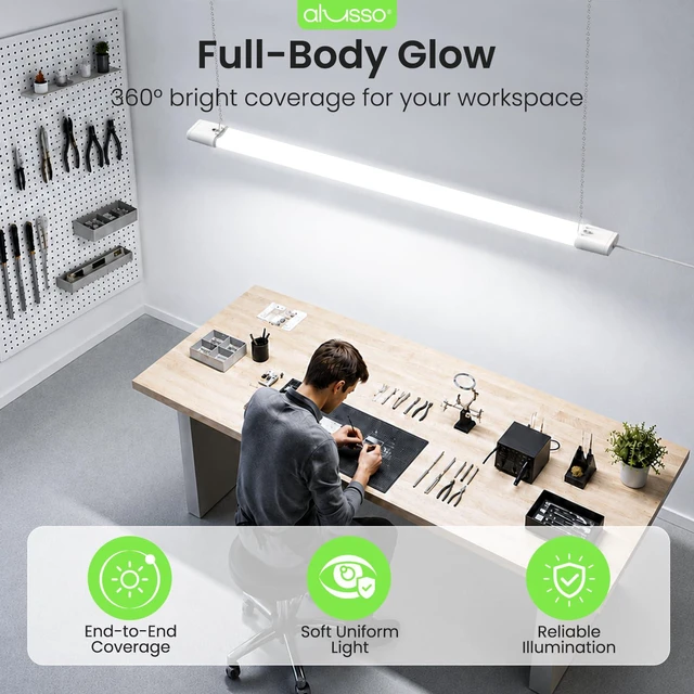 Alt view image 4 of 7 - ® 4FT Linkable LED Shop Lights, 6000LM 30W/45W/60W, 5CCT 2700K/3000K/4000K/5000K/6500K, 120V Integrated Fixture for Garage, Hanging or Surface Mount, 2 Pack