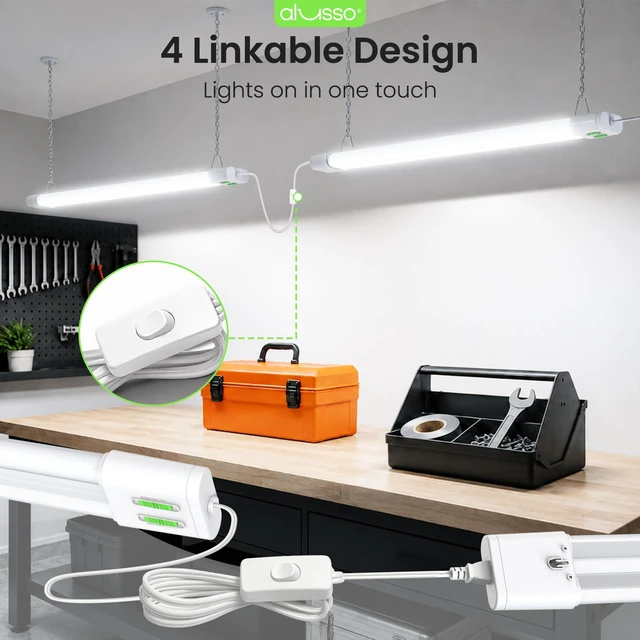 Alt view image 5 of 7 - ® 4FT Linkable LED Shop Lights, 6000LM 30W/45W/60W, 5CCT 2700K/3000K/4000K/5000K/6500K, 120V Integrated Fixture for Garage, Hanging or Surface Mount, 2 Pack