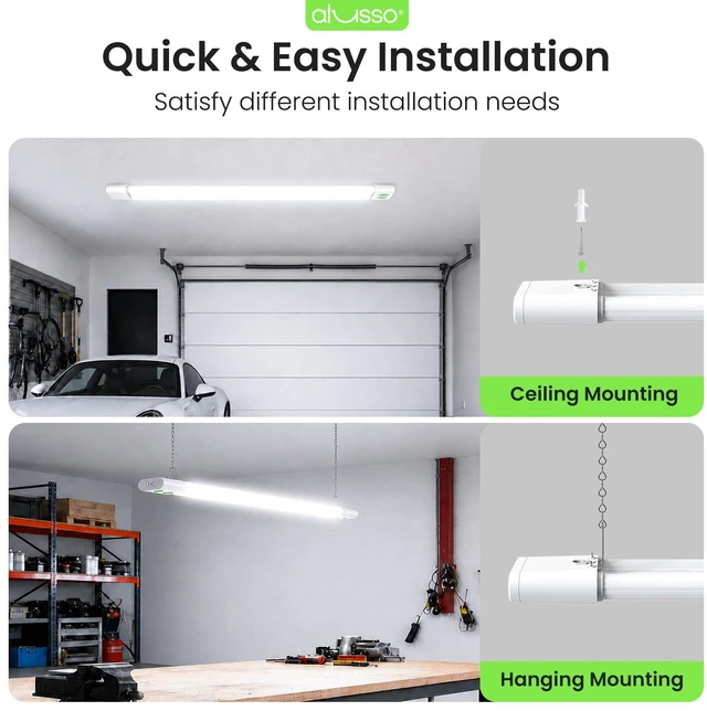 Alt view image 6 of 7 - ® 4FT Linkable LED Shop Lights, 6000LM 30W/45W/60W, 5CCT 2700K/3000K/4000K/5000K/6500K, 120V Integrated Fixture for Garage, Hanging or Surface Mount, 2 Pack