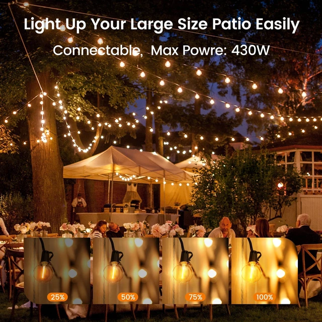 Alt view image 6 of 7 - Outdoor String Lights 220 Feet Patio Lights with 104 Edison LED G40 Globe Bulbs(4 Spares), 2200K Waterproof Connectable Edison Hanging Lighting for Backyard Balcony Outside Gazebo Party