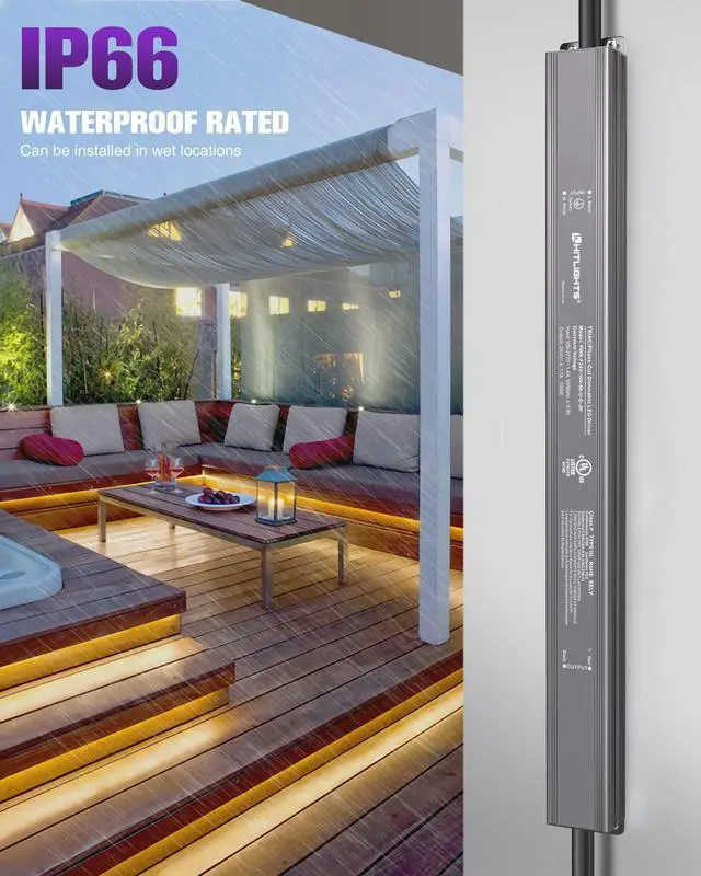 Alt view image 3 of 7 - 100W Dimmable LED Driver, 120VAC to 24VDC Transformer, UL Listed IP66 Waterproof, Triac/ELV/MLV Dimming, Slim Power Supply for LED Strip Lights Signs, Compatible with Lutron Leviton Dimmer