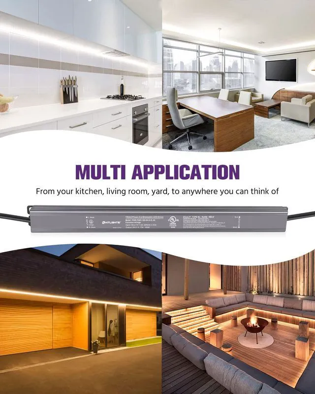 Alt view image 6 of 7 - 100W Dimmable LED Driver, 120VAC to 24VDC Transformer, UL Listed IP66 Waterproof, Triac/ELV/MLV Dimming, Slim Power Supply for LED Strip Lights Signs, Compatible with Lutron Leviton Dimmer
