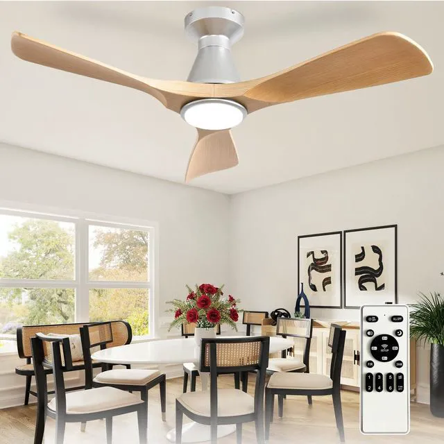 Main image of 42-Inch Ceiling Fans with Lights: Wood 3 Blade Flush Mount Low Profile Ceiling Fan for Bedroom - Dimmable Indoor Outdoor Fan with Remote Control Ultra Quiet DC Motor Timer