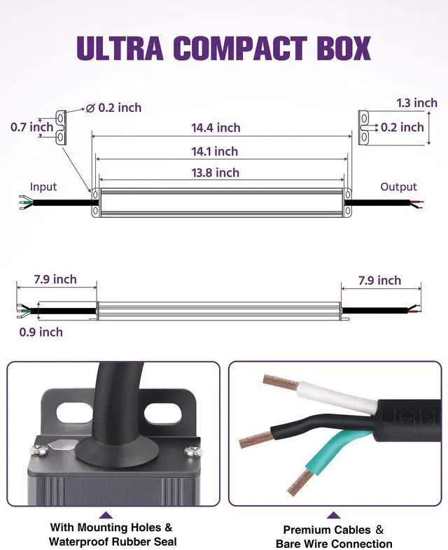 Alt view image 7 of 7 - 100W Dimmable LED Driver, 120VAC to 24VDC Transformer, UL Listed IP66 Waterproof, Triac/ELV/MLV Dimming, Slim Power Supply for LED Strip Lights Signs, Compatible with Lutron Leviton Dimmer