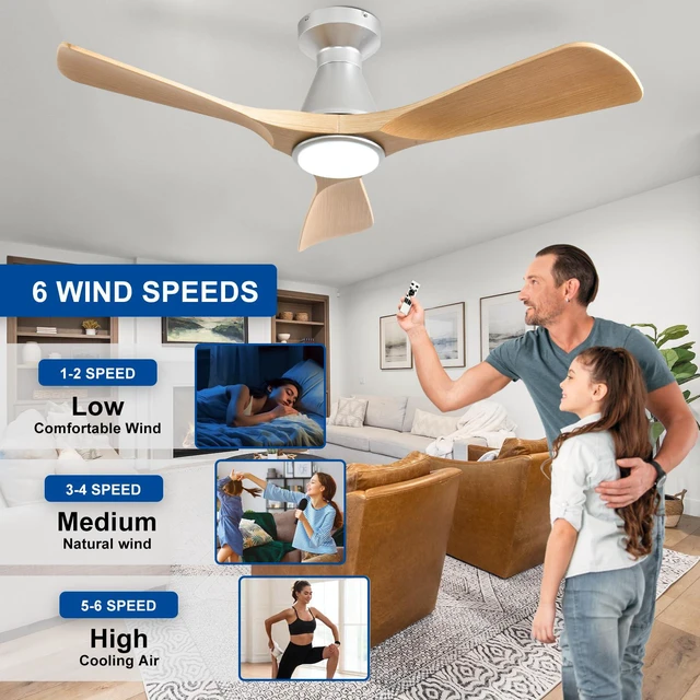 Alt view image 3 of 7 - 42-Inch Ceiling Fans with Lights: Wood 3 Blade Flush Mount Low Profile Ceiling Fan for Bedroom - Dimmable Indoor Outdoor Fan with Remote Control Ultra Quiet DC Motor Timer