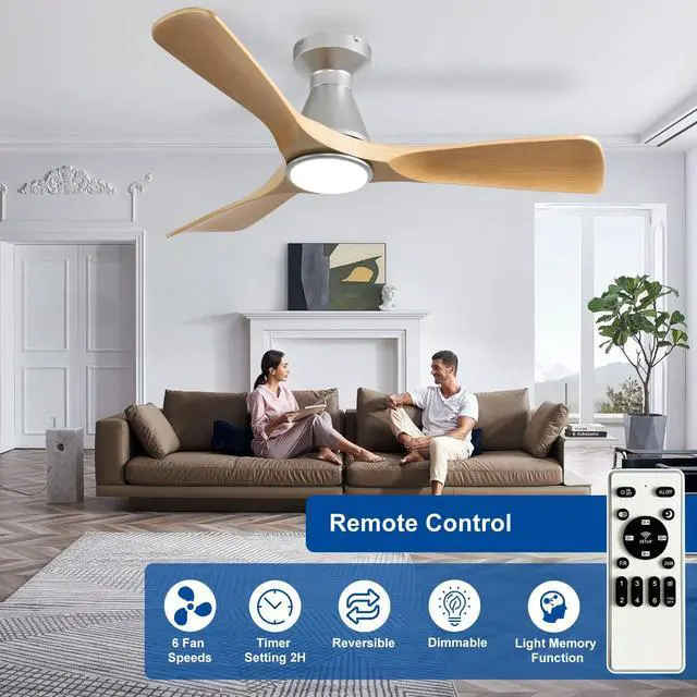 Alt view image 4 of 7 - 42-Inch Ceiling Fans with Lights: Wood 3 Blade Flush Mount Low Profile Ceiling Fan for Bedroom - Dimmable Indoor Outdoor Fan with Remote Control Ultra Quiet DC Motor Timer