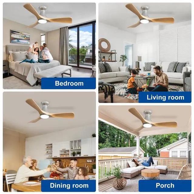 Alt view image 6 of 7 - 42-Inch Ceiling Fans with Lights: Wood 3 Blade Flush Mount Low Profile Ceiling Fan for Bedroom - Dimmable Indoor Outdoor Fan with Remote Control Ultra Quiet DC Motor Timer