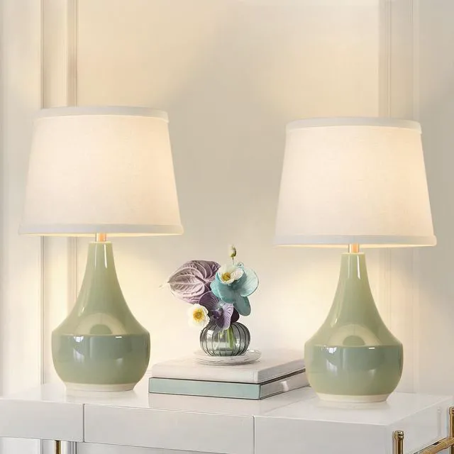 Main image of 18" Table Lamp Set of 2, Ceramic Table Lamp Classic Beside Lamps Nightstand Lamp Modern Lamp for Living Room, Bedroom & Office Rocker Switch Sage Green-LED Bulbs Included