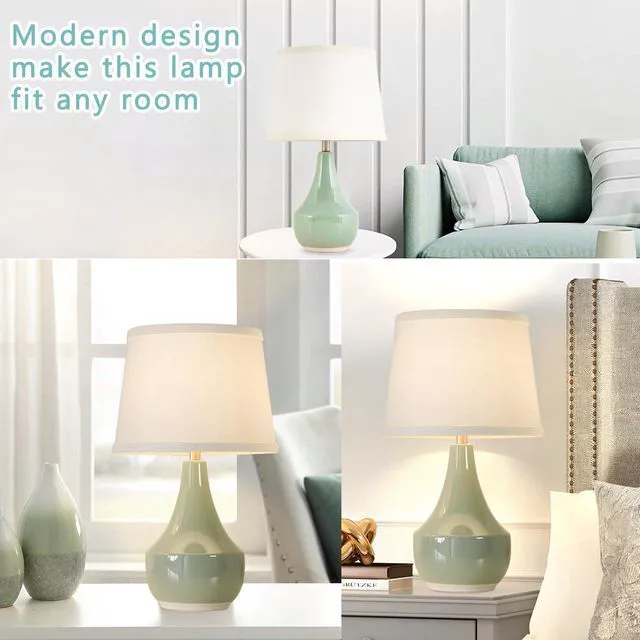 Alt view image 3 of 7 - 18" Table Lamp Set of 2, Ceramic Table Lamp Classic Beside Lamps Nightstand Lamp Modern Lamp for Living Room, Bedroom & Office Rocker Switch Sage Green-LED Bulbs Included