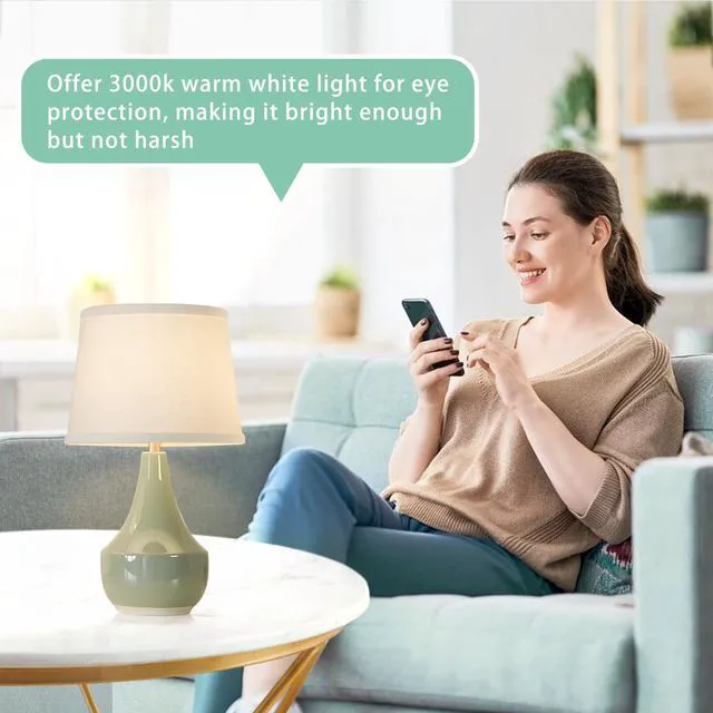Alt view image 4 of 7 - 18" Table Lamp Set of 2, Ceramic Table Lamp Classic Beside Lamps Nightstand Lamp Modern Lamp for Living Room, Bedroom & Office Rocker Switch Sage Green-LED Bulbs Included