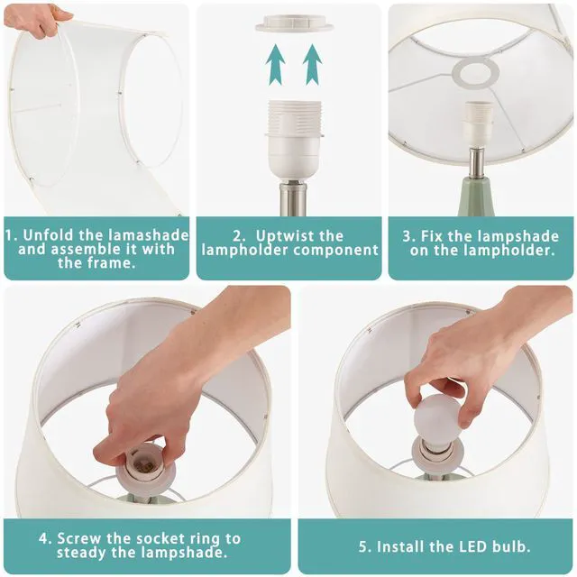 Alt view image 6 of 7 - 18" Table Lamp Set of 2, Ceramic Table Lamp Classic Beside Lamps Nightstand Lamp Modern Lamp for Living Room, Bedroom & Office Rocker Switch Sage Green-LED Bulbs Included