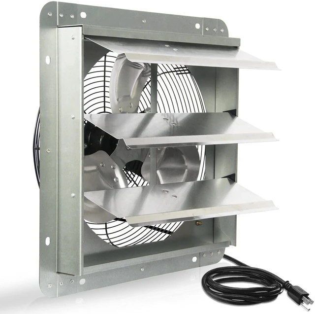 Main image of 14 Inch Shutter Exhaust Fan, High Speed 1520CFM, Wall Mounted with 1.65m Power Cord, for Garages, Attics, Greenhouses, Sheds, and Shops