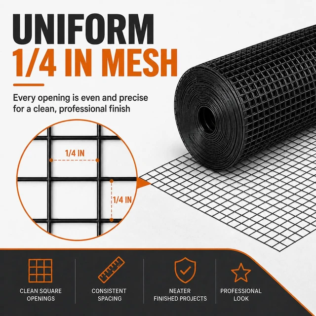 Alt view image 7 of 7 - Black Hardware Cloth 1/4 inch 36 x 100 ft 23 Gauge Chicken Wire Mesh Roll, Chicken Wire Fencing, Wire Fence Roll, Wire Mesh Fence, Mesh & Wire Cloth, Rat Wire, Hardware Mesh