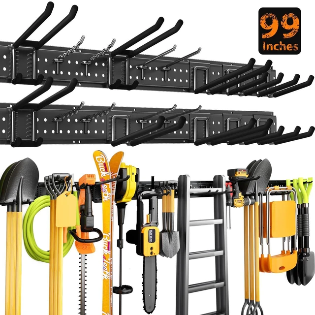 Main image of Garage Tool Organizer Wall Mount 99 inches with 18 Adjustable Heavy-Duty Hooks, Garage Organization, Garden Tool Storage Rack for Garage, Yard, and Shed, Holds Up to 750 lbs