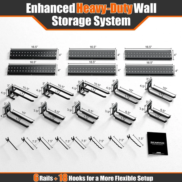 Alt view image 3 of 6 - Garage Tool Organizer Wall Mount 99 inches with 18 Adjustable Heavy-Duty Hooks, Garage Organization, Garden Tool Storage Rack for Garage, Yard, and Shed, Holds Up to 750 lbs