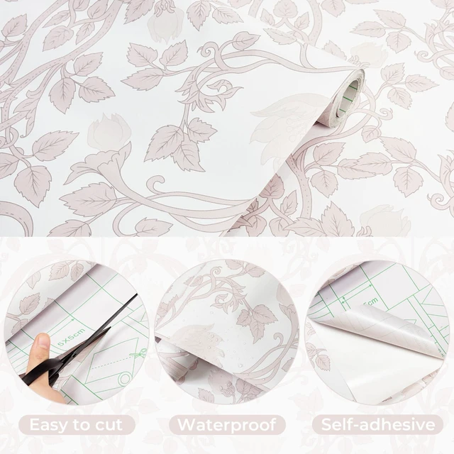 Alt view image 2 of 7 - 17.3" × 393.7" Pink Peel and Stick Wallpaper, Floral Wallpaper for Bedroom Bathroom Self Adhesive Removable