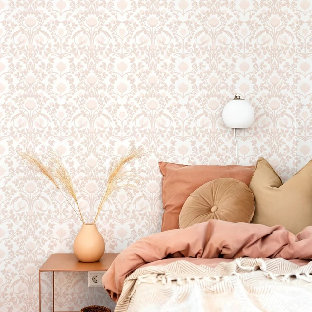 Alt view image 7 of 7 - 17.3" × 393.7" Pink Peel and Stick Wallpaper, Floral Wallpaper for Bedroom Bathroom Self Adhesive Removable