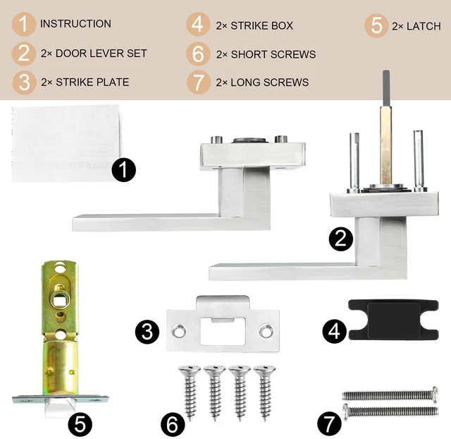 Alt view image 2 of 7 - Square Passage Door Lever, Heavy Duty Interior Door Handles for Hallway& Closet Non-Locking Door Knob in Satin Nickel Keyless Door Lockset for Right & Left Side Door, 6 Pack