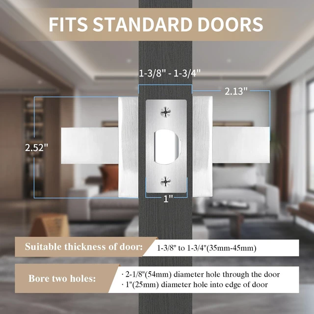 Alt view image 4 of 7 - Square Passage Door Lever, Heavy Duty Interior Door Handles for Hallway& Closet Non-Locking Door Knob in Satin Nickel Keyless Door Lockset for Right & Left Side Door, 6 Pack