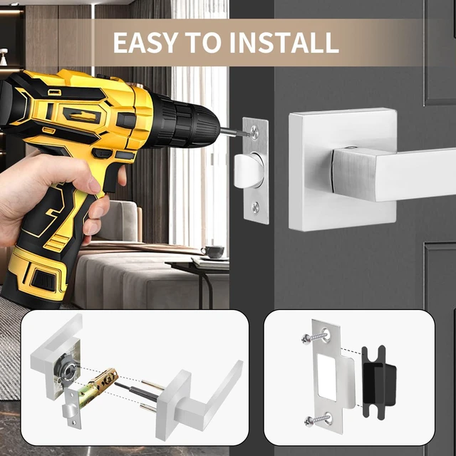 Alt view image 5 of 7 - Square Passage Door Lever, Heavy Duty Interior Door Handles for Hallway& Closet Non-Locking Door Knob in Satin Nickel Keyless Door Lockset for Right & Left Side Door, 6 Pack