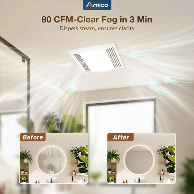 Alt view image 4 of 7 - Bathroom Exhaust Fan with LED Light, 80 CFM, 0.9 Sones, 5CCT, 90 CRI 1000LM, Ceiling Mount Shower Ventilation Fan, No Attic Access Needed, 4 Inch Duct, 8.8'' x 8.8'' Ceiling Opening, ETL & FCC