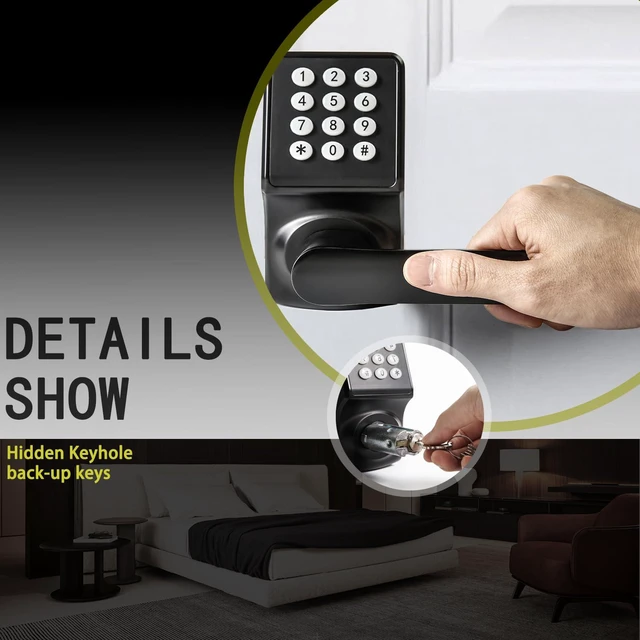 Alt view image 3 of 6 - Keypad Door Lock with Handle, Digital Door Lock with Keypad Set,Keyless Entry Door Locks with Handle-IC Card and Anti-peep Password- Easy Installation for Home, Hotel-Matte Black-2PACK Set