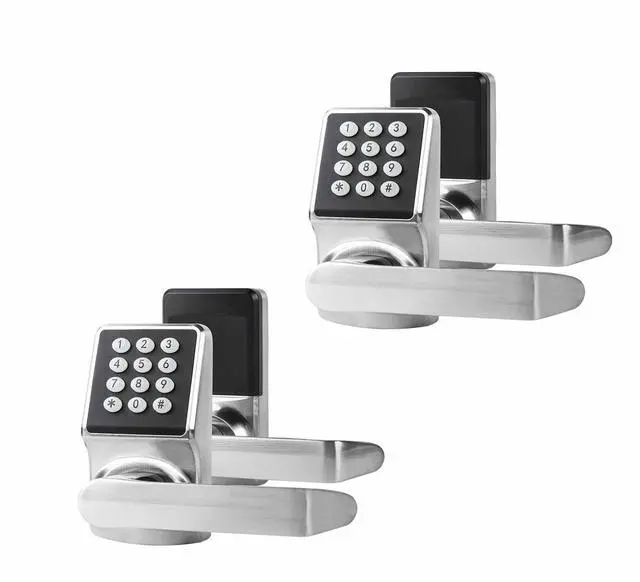 Main image of Keyless Entry Door Lock with Handle - Keypad Door Lock with Handle for Front Door, Digital Code Lock with Fob Card and Keys, Anti-Peep Keypad Lock, Heavy Duty Zinc Alloy, Brushed Nickel Finish-2PACK