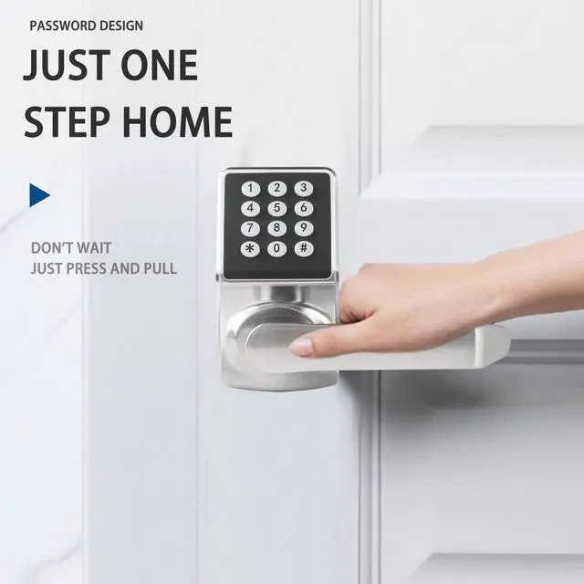 Alt view image 2 of 6 - Keyless Entry Door Lock with Handle - Keypad Door Lock with Handle for Front Door, Digital Code Lock with Fob Card and Keys, Anti-Peep Keypad Lock, Heavy Duty Zinc Alloy, Brushed Nickel Finish-2PACK