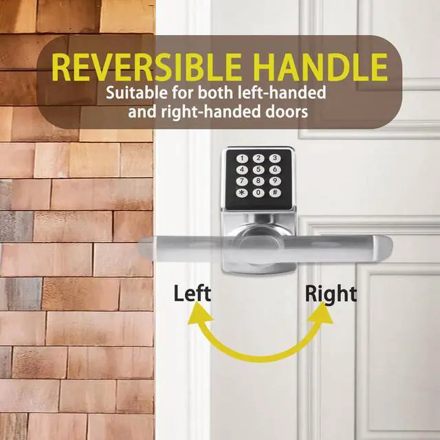 Alt view image 5 of 6 - Keyless Entry Door Lock with Handle - Keypad Door Lock with Handle for Front Door, Digital Code Lock with Fob Card and Keys, Anti-Peep Keypad Lock, Heavy Duty Zinc Alloy, Brushed Nickel Finish-2PACK