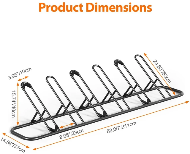 Alt view image 2 of 7 - Floor Bike Rack for Garage, Indoor Outdoor Bicycle Storage Stand, Bike Parking Rack for Mountain, Road & Kids Cycles (Black, 6-Slot)