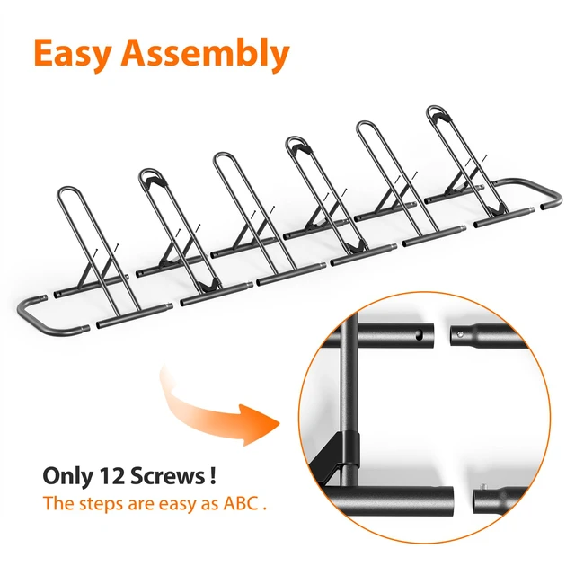 Alt view image 6 of 7 - Floor Bike Rack for Garage, Indoor Outdoor Bicycle Storage Stand, Bike Parking Rack for Mountain, Road & Kids Cycles (Black, 6-Slot)