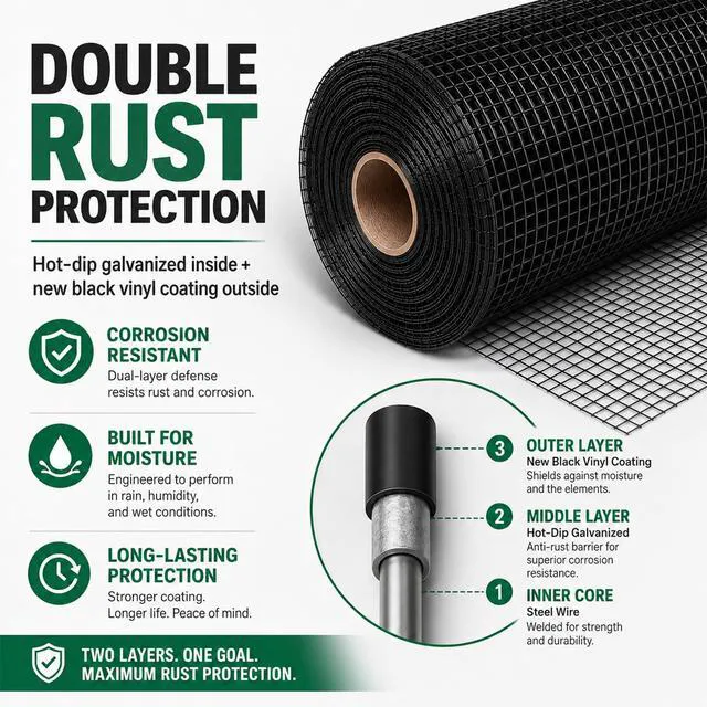 Alt view image 3 of 7 - Black Vinyl Coated Hardware Cloth 1/2" Mesh 48" x 100' 19 Gauge Chicken Wire Fencing Roll for Garden Fencing, Chicken Coop Wire, Tree Guard, Rabbit Fence