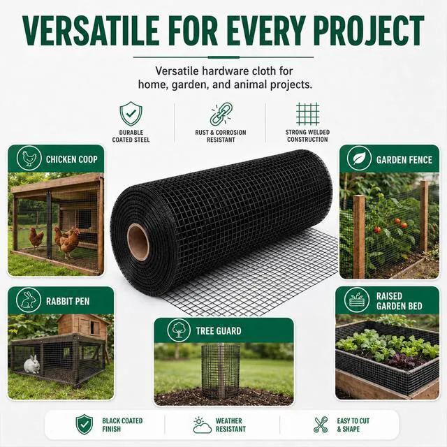Alt view image 7 of 7 - Black Vinyl Coated Hardware Cloth 1/2" Mesh 48" x 100' 19 Gauge Chicken Wire Fencing Roll for Garden Fencing, Chicken Coop Wire, Tree Guard, Rabbit Fence