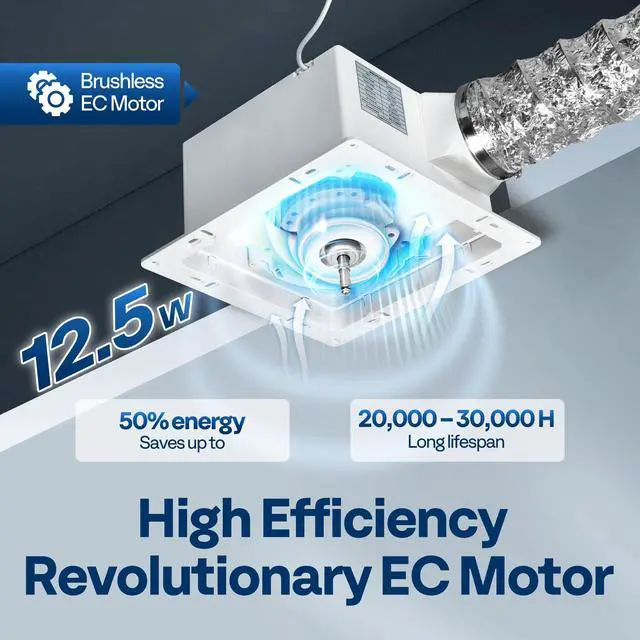 Alt view image 3 of 7 - Bathroom Exhaust Fan with Humidity Sensor 110CFM, Auto On/Off Energy-Saving EC Motor,10.2-inch Ceiling Retrofit Bath Fan, No Attic Access Needed