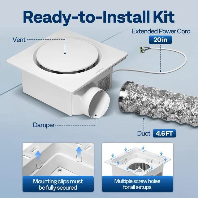 Alt view image 7 of 7 - Bathroom Exhaust Fan with Humidity Sensor 110CFM, Auto On/Off Energy-Saving EC Motor,10.2-inch Ceiling Retrofit Bath Fan, No Attic Access Needed