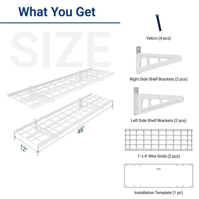 Alt view image 3 of 7 - 2-Pack 1x4ft 12-inch-by-48-inch Wall Shelf Garage Storage Rack Wall Mounted Floating Shelves, 450 lbs Load Capacity, White, Classic Series
