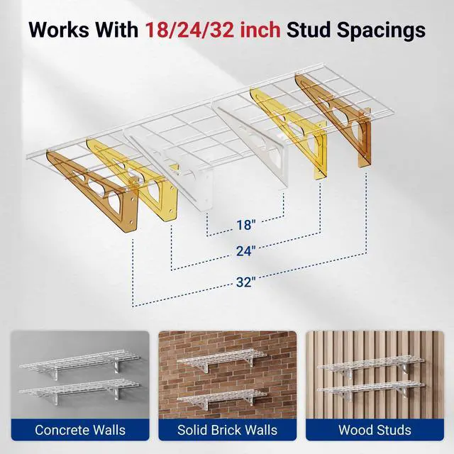 Alt view image 5 of 7 - 2-Pack 1x4ft 12-inch-by-48-inch Wall Shelf Garage Storage Rack Wall Mounted Floating Shelves, 450 lbs Load Capacity, White, Classic Series