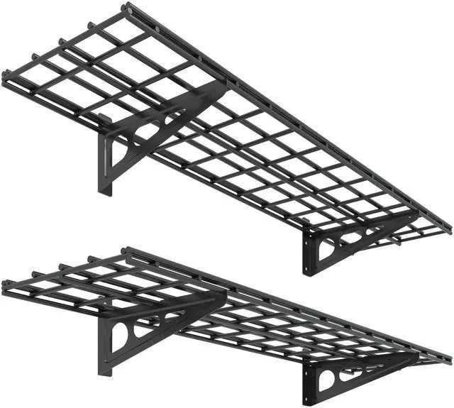Main image of 2-Pack 1x4ft 12-inch-by-48-inch Wall Shelf Garage Storage Rack Wall Mounted Floating Shelves, Black, Classic Series
