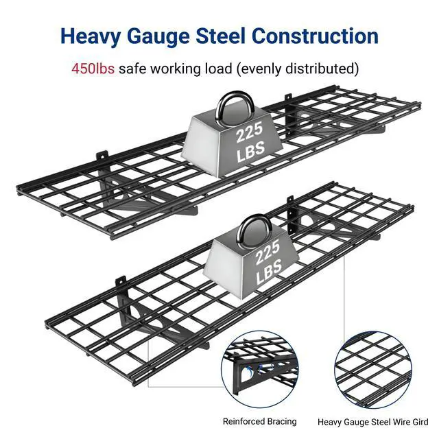 Alt view image 2 of 7 - 2-Pack 1x4ft 12-inch-by-48-inch Wall Shelf Garage Storage Rack Wall Mounted Floating Shelves, Black, Classic Series