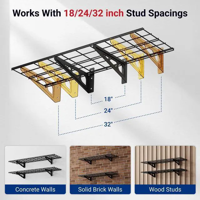 Alt view image 6 of 7 - 2-Pack 1x4ft 12-inch-by-48-inch Wall Shelf Garage Storage Rack Wall Mounted Floating Shelves, Black, Classic Series