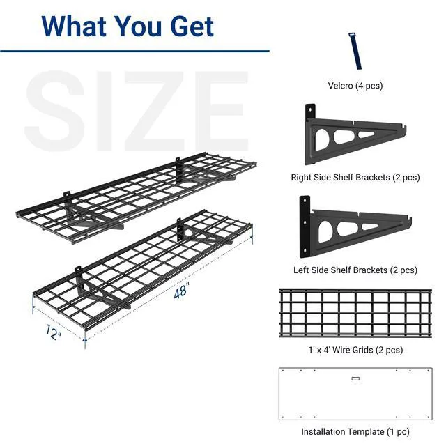Alt view image 3 of 7 - 2-Pack 1x4ft 12-inch-by-48-inch Wall Shelf Garage Storage Rack Wall Mounted Floating Shelves, Black, Classic Series