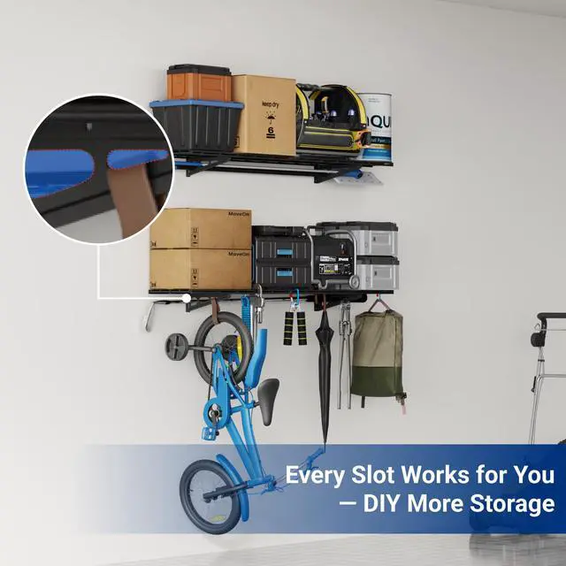 Alt view image 5 of 7 - 2-Pack 1x4ft 12-inch-by-48-inch Wall Shelf Garage Storage Rack Wall Mounted Floating Shelves, Black, Classic Series